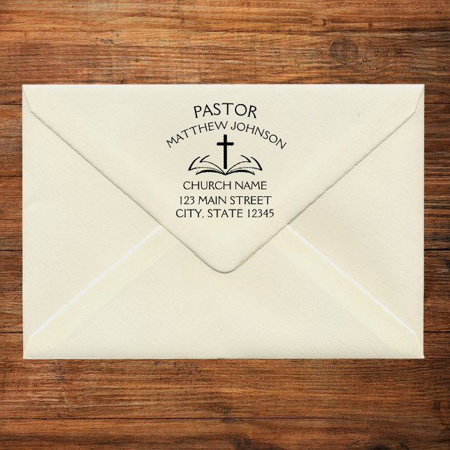 Einfaches Schwarzes Kreuz OFFENE, MUTTERBARE Pfarr Permastempel (Simple Black Cross OPEN BIBLE Pastor Church Self-inking Stamp)