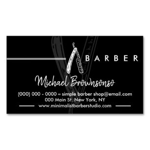 Einfaches schwarzes Logo Rasiermesser Friseur Magnetische Visitenkarte