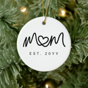 Einfaches Schwarzes Schrift-Herz Neue Mom Gegründe Keramik Ornament