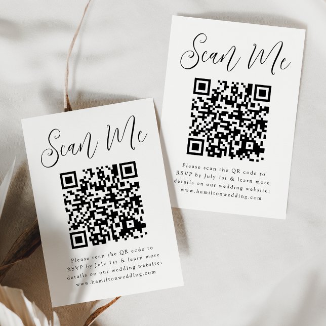 Einfaches Schwarzes Skript QR Code Hochzeit RSVP Begleitkarte (Von Creator hochgeladen)
