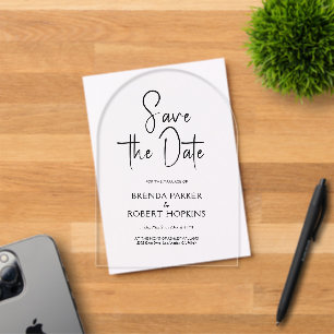 Einfaches Schwarzes Skript Save The Date Acryleinladungen