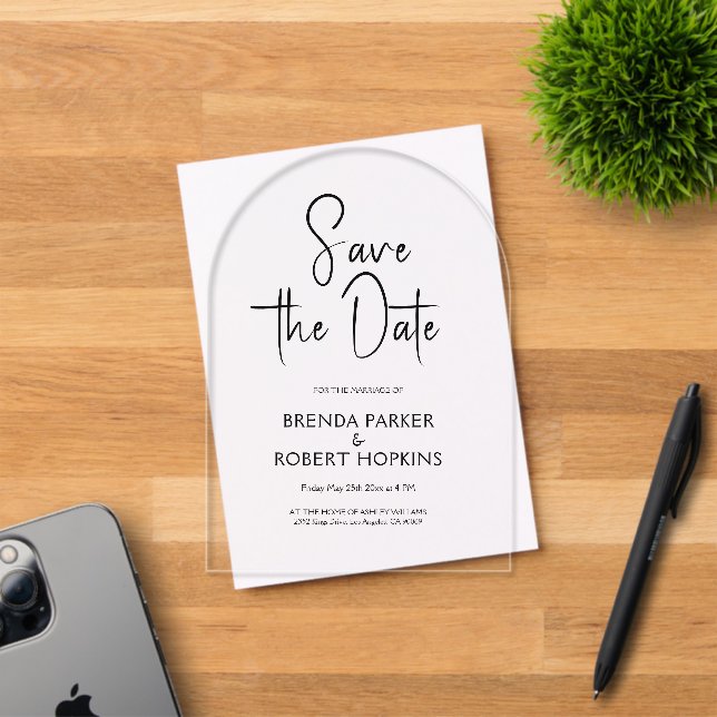 Einfaches Schwarzes Skript Save The Date Acryleinladungen (Insitu (Einladungskarte))