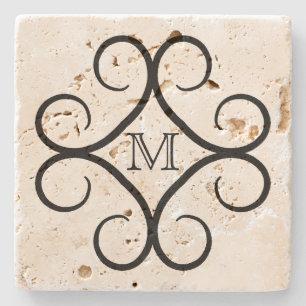 Einfaches schwarzes Strudelmonogramm Steinuntersetzer