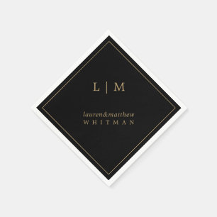Einfaches schwarzes und goldenes Monogramm Elegant Serviette