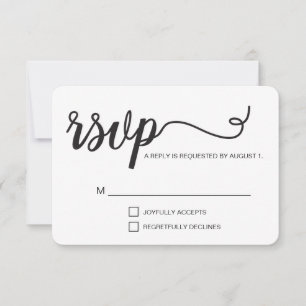Einfaches schwarzes und weißes elegantes RSVP-Skri RSVP Karte
