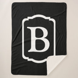 Einfaches schwarzes und weißes gerahmtes Monogramm Sherpadecke