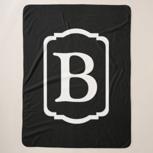 Einfaches schwarzes und weißes gerahmtes Monogramm Sherpadecke