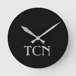 Einfaches Schwarzgrau Minimalistisches Monogramm  Runde Wanduhr