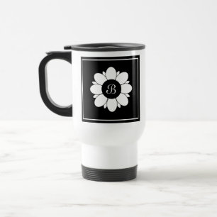 Einfaches Schwarzweiß-Blume-Design Reisebecher