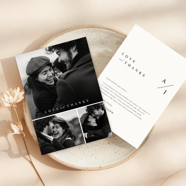Einfaches Script 3 Foto Collage Wedding Dankeskarte (Von Creator hochgeladen)