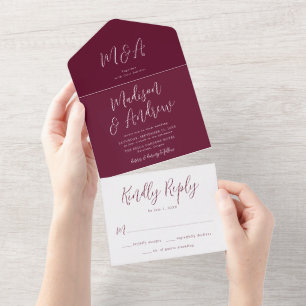 Einfaches Script Burgundy Wedding All In One Einladung