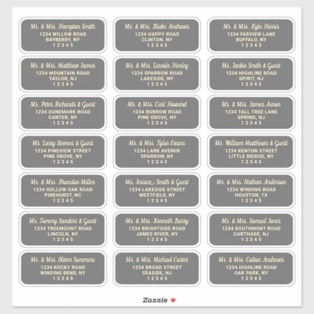 Einfaches Script Dark Gray Guest Address Labels (Blatt)