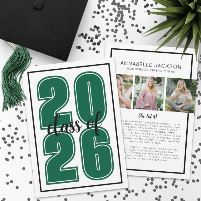 Einfaches Script Graduate Foto Green Abschluss Ankündigung (Simple Script Graduate Photo Green Graduation Announcement)