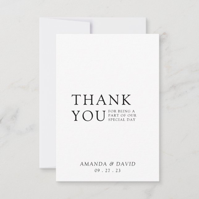 Einfaches Script Minimalistisch Wedding Foto Dankeskarte (Vorderseite)