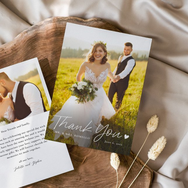 Einfaches Script mit Heart Foto Wedding Dankeskarte (Simple script with heart budget wedding photo thank you cards.)