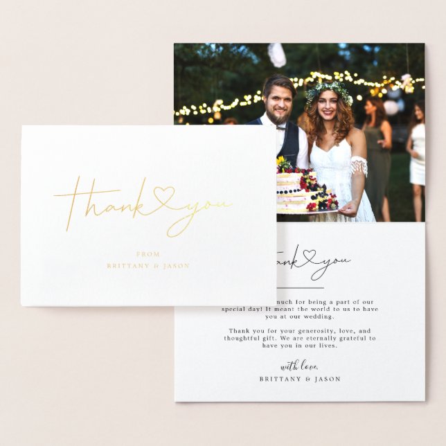 Einfaches Script mit Heart Wedding Danke Foto Folienkarte (Anzeige)