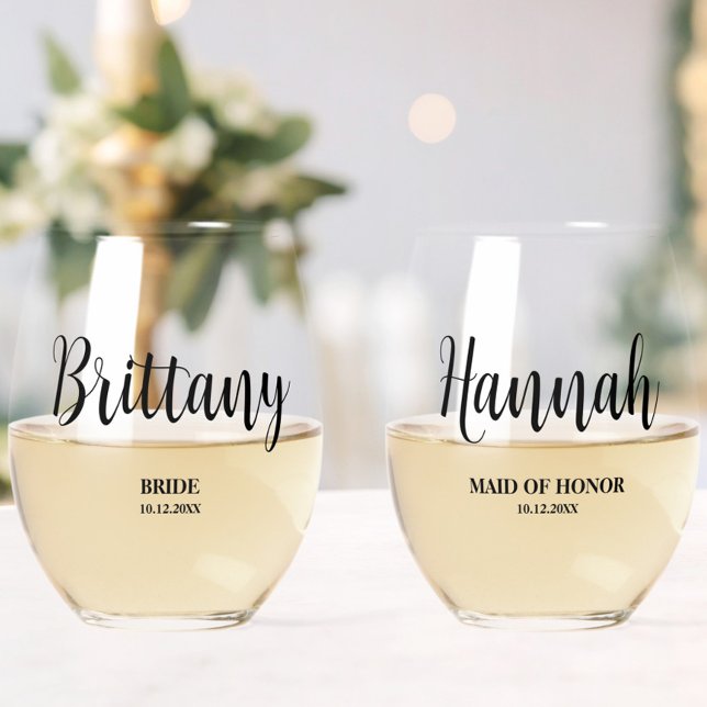 Einfaches Script Personalisiert Bridesmaid-Brautpa Weinglas Ohne Stiel (Von Creator hochgeladen)