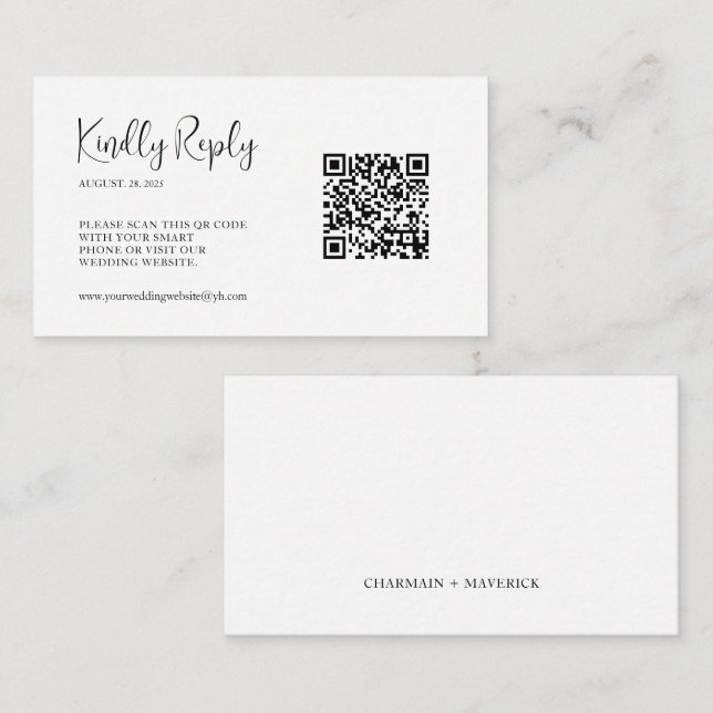 Einfaches Script QR Code Hochzeit RSVP Begleitkarte (Vorne/Hinten)