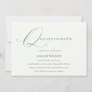 Einfaches Script Schwarz-weiß Quinceañera Einladun Dankeskarte