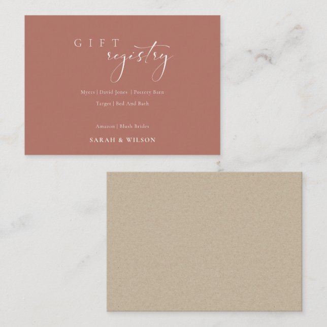 einfaches Script Terracotta Wedding Gift Registry Begleitkarte (Vorne/Hinten)