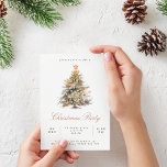 Einfaches Script Watercolor Weihnachtsbaum-Party Einladung<br><div class="desc">Einfache Weihnachts-Party Einladung im traditionellen Stil mit einer Aquarellbilderung eines Vintagen Weihnachtsbaumes mit Baubles und einem Stern,  und "Weihnachts-Party" im Script-Schriftart.</div>