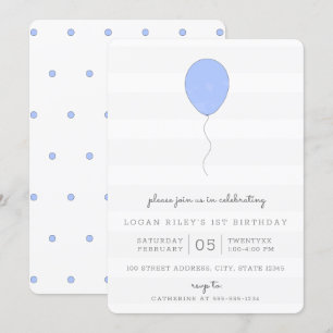 Einfaches Shabby Chic Blau und Grauer Ballon Gebur Einladung