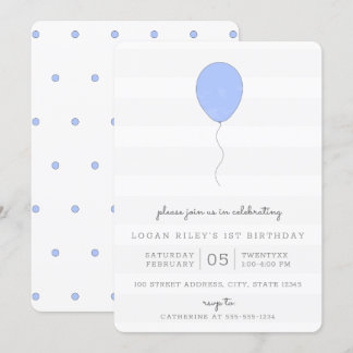 Einfaches Shabby Chic Blau und Grauer Ballon Gebur Einladung