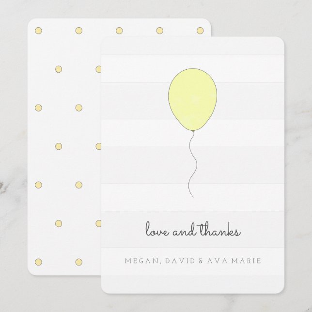 Einfaches Shabby Chic Grau & Gelb Ballon Geburtsta Dankeskarte (Vorne/Hinten)