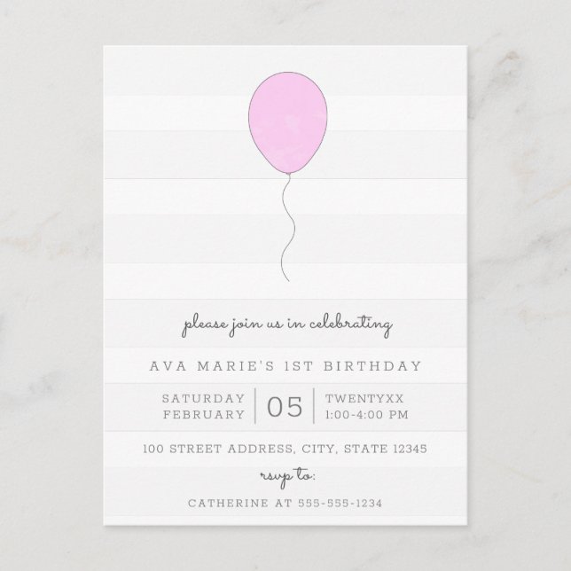 Einfaches Shabby Chic Grau & Lila Balloon Geburtst Postkarte (Vorderseite)