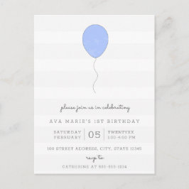 Einfaches Shabby Chic Grau und Blauer Ballon Gebur Postkarte