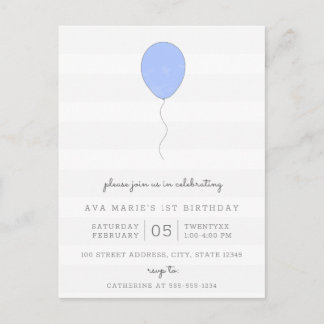 Einfaches Shabby Chic Grau und Blauer Ballon Gebur Postkarte