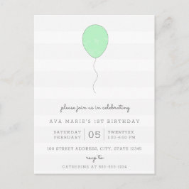 Einfaches Shabby Chic Grau und Grüner Ballon Gebur Postkarte