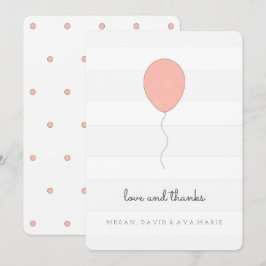 Einfaches Shabby Chic Grau und Rosa Ballon Geburts Dankeskarte