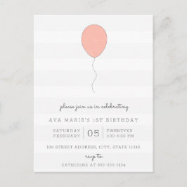Einfaches Shabby Chic Grau und Rosa Ballon Geburts Postkarte