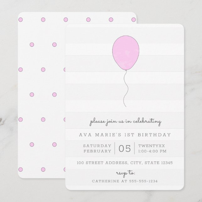 Einfaches Shabby Chic Lila Ballon Geburtstag Einladung (Vorne/Hinten)