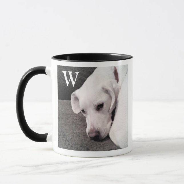 Einfaches Single Initial Niedlich Dog Foto Tasse (Links)