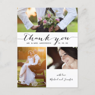 Einfaches Skript 3 Foto Hochzeits-Dankeschön Postkarte