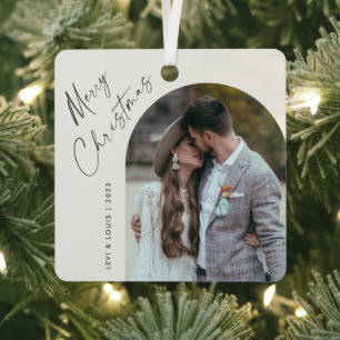 Einfaches Skript Boho-Bogen-Foto Weihnachten Ornament Aus Metall