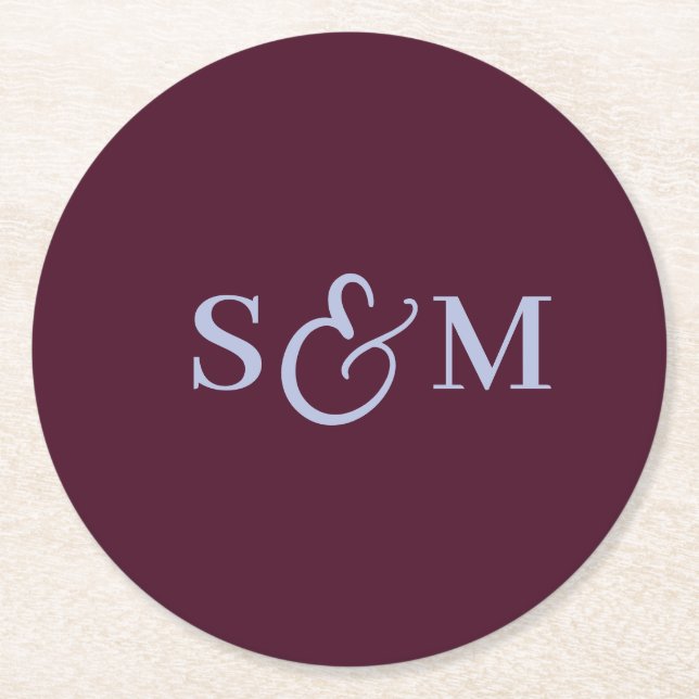 Einfaches Skript-Et-Zeichen-Monogramm-Hochzeit Runder Pappuntersetzer (Vorderseite)