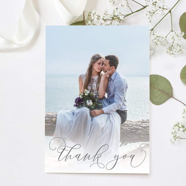 Einfaches Skript-Foto Hochzeit Vielen Dank Dankeskarte (Elegant wedding thank you card with a 2 photo template)