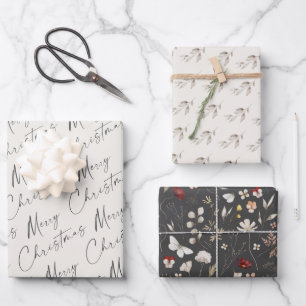 Einfaches Skript Frohe Weihnachten Boho Wildblume  Geschenkpapier Set