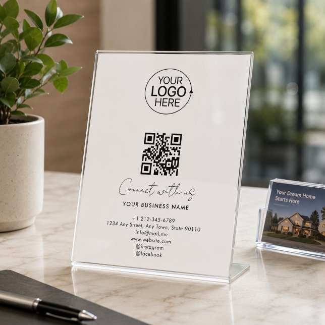 Einfaches Skript Mit Uns Logo QR Code Promo Sockelschild (Simple Script Connect With Us Logo QR Code Promo Pedestal Sign)