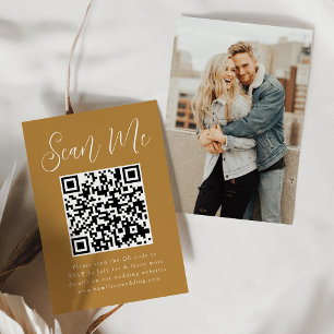 Einfaches Skript Ocker Foto QR-Code Hochzeits-RSVP Begleitkarte