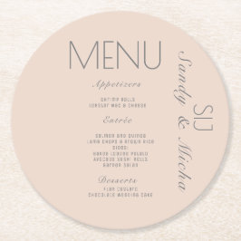 Einfaches Skript Pink Gray Wedding Dinner Menü Runder Pappuntersetzer