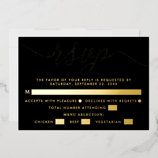 Einfaches Skript - Real Foil - Wedding RSVP & Menu Folieneinladung (Briefumschlag)