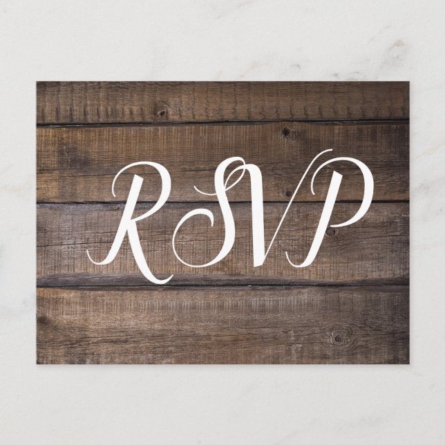 Einfaches Skript Rustic Wedding RSVP Postkarte (Vorderseite)