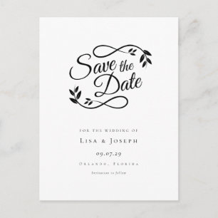 Einfaches Skript Schwarzweiß Save the Date Postkarte