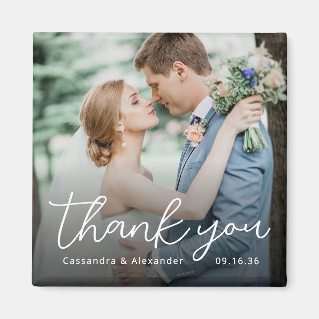 Einfaches Skript Weiß Danke Foto Hochzeit Magnet (Vorne)
