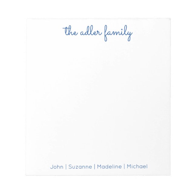 Einfaches Skriptbright Blue Family Notepad Notizblock (Vorderseite)