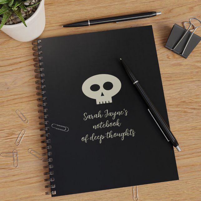 Einfaches Skull of Deep Threads Black Notebook Notizblock (💀 Put all of your deep thoughts in this notebook💀 Just add your name)